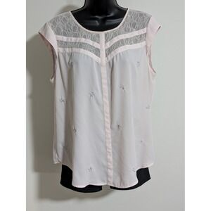 Candie's Lace Top Sleeveless Blouse Embroidered Accents Pink Size L